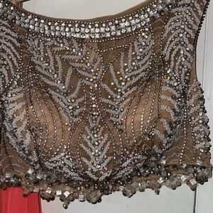 Terani Couture Coral and Tan Embellished Dress